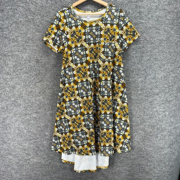 LulaRoe Dress Women M Medium Brown Geometric Shift Midi Short Sleeve Casual - Picture 1 of 7